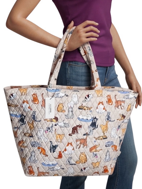 Vera Bradley Large Travel Tote A Cat's Life Zip Top Quilted Cotton Bag Kitty